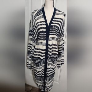 BloomChic Striped Navy and White Women's Long Cardigan Sweater Size 14/16
